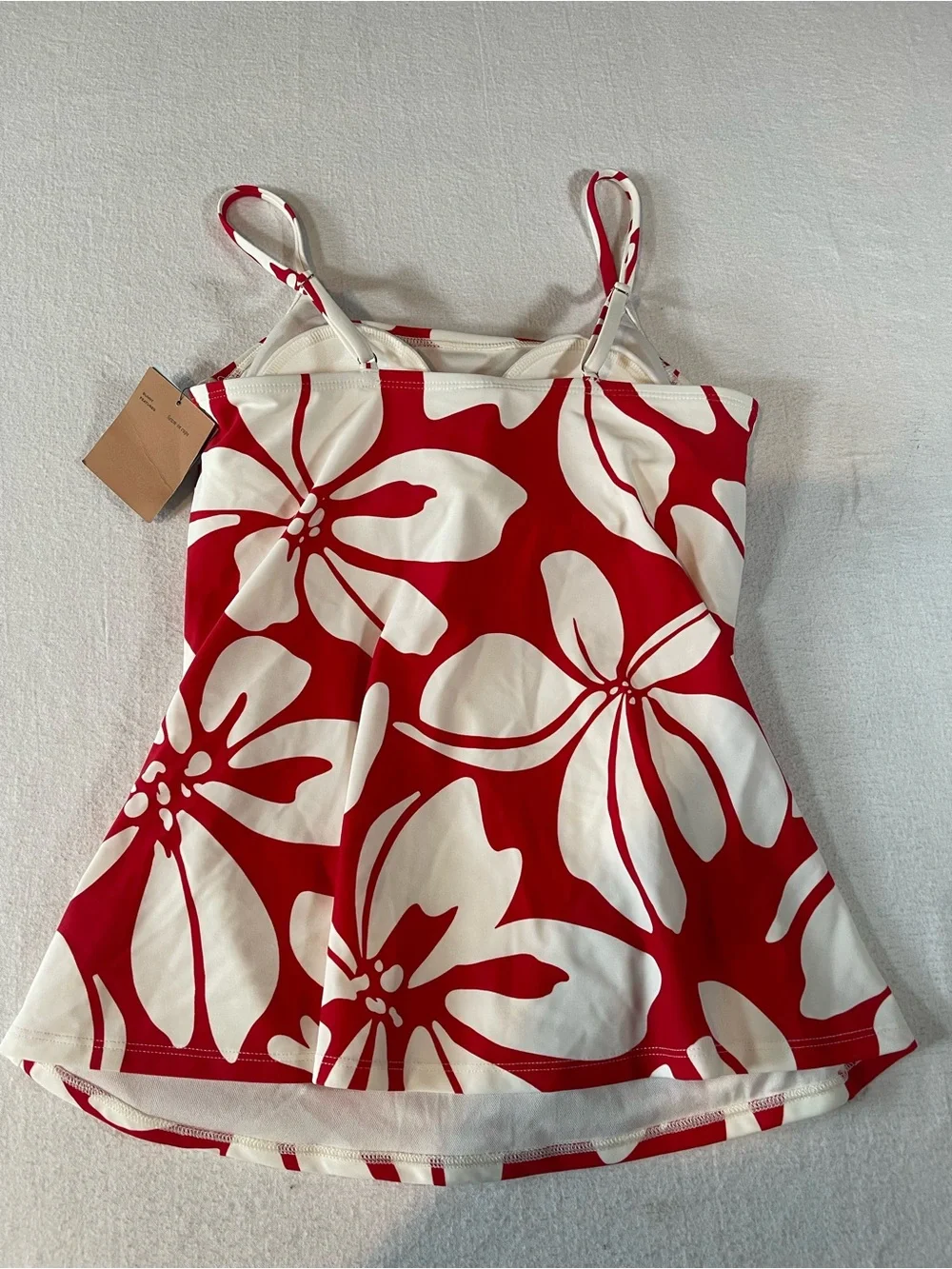 Shade & Shore Tankini Red and White Floral with Adjustable Spaghetti Straps NWT